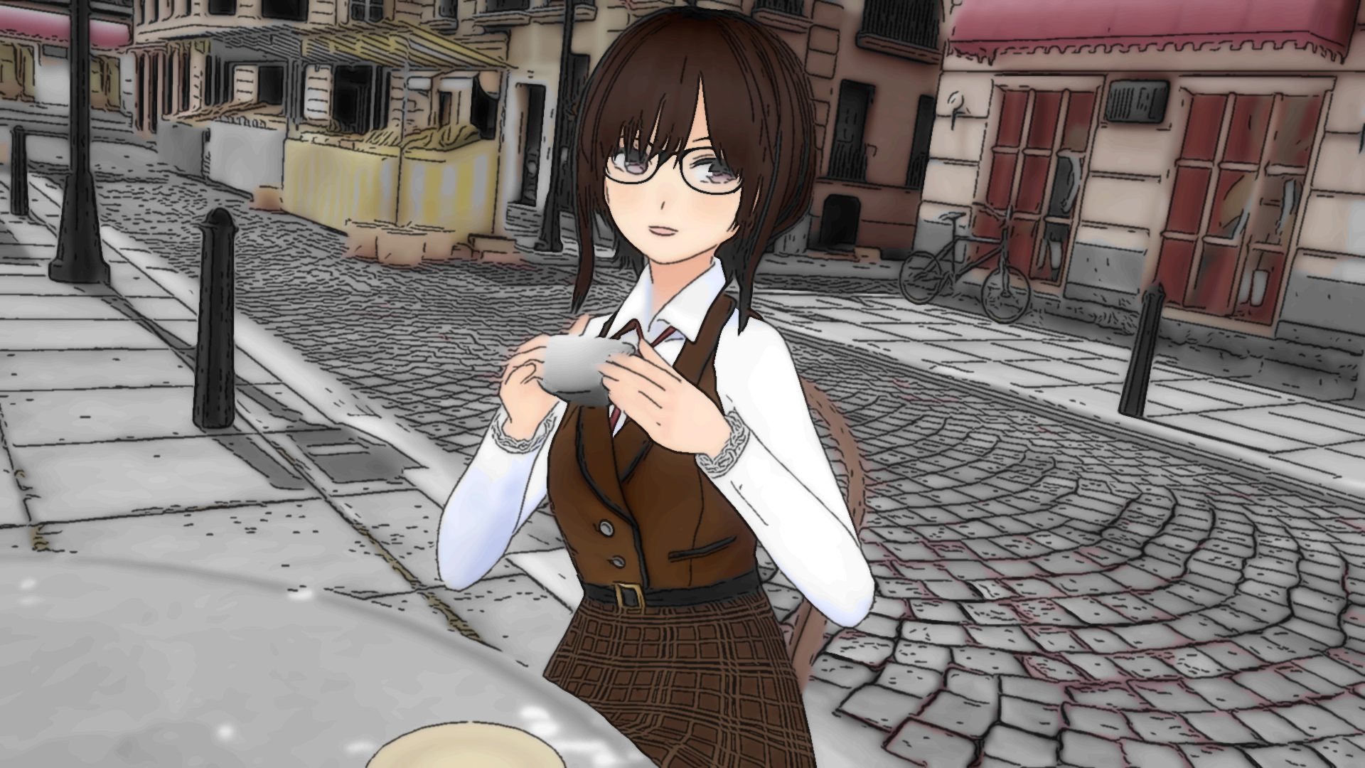 カフェでコーヒーを楽しむリコ社長（NOAH CITYブログ運営者）の3Dイラスト